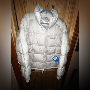 COLUMBIA Women Pike Lake Full Zip Jacket Puffer Coat Omni-Heat Off White NWT M